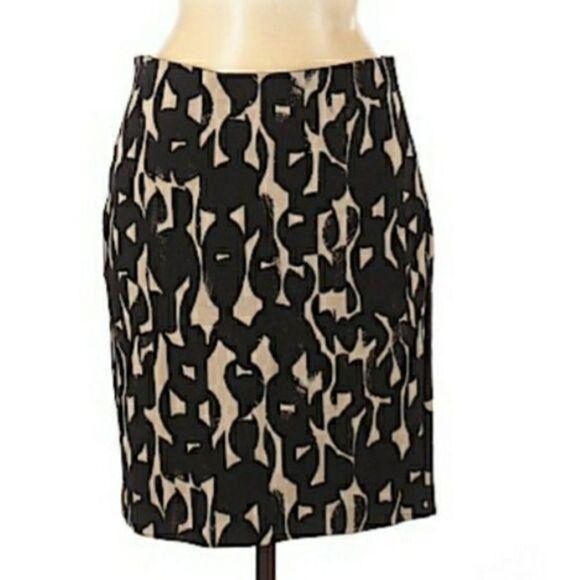 Ann Taylor Straight Stretch Edgy Abstract Exposed Back Zipper Skirt Black Sz 8P - Picture 2 of 10